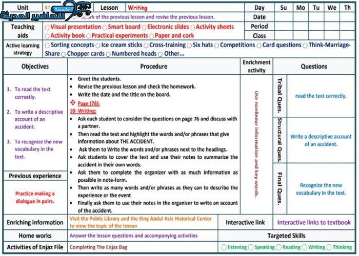 تحضير درس Unit 5 Lesson 9 مادة Mega Goal 1 مقررات