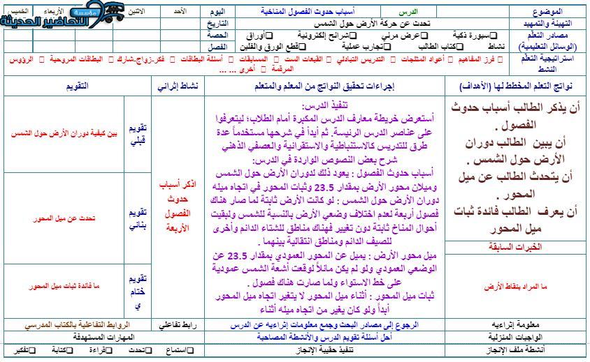 تحضير درس أسباب حدوث الفصول المناخية جغرافيا مقررات