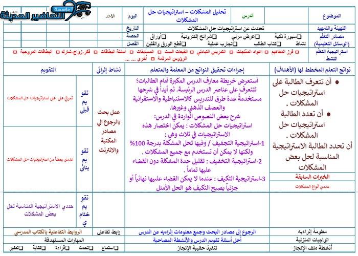 تحضير درس استراتيجيات حل المشكلات مهارات إدارية مقررات