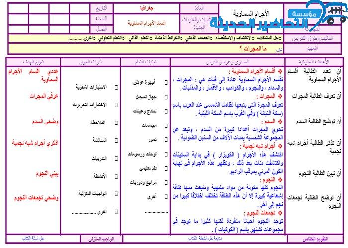 تحضير درس الأجرام السماوية جغرافيا مقررات