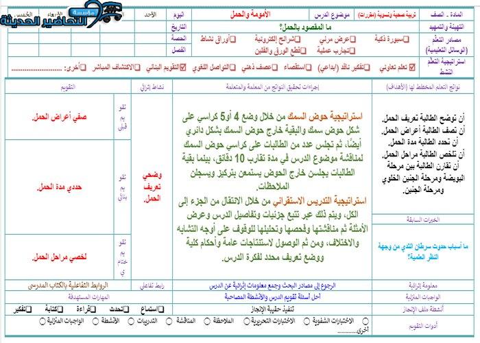 تحضير درس الأمومة والحمل مادة التربية الصحية والنسوية مقررات
