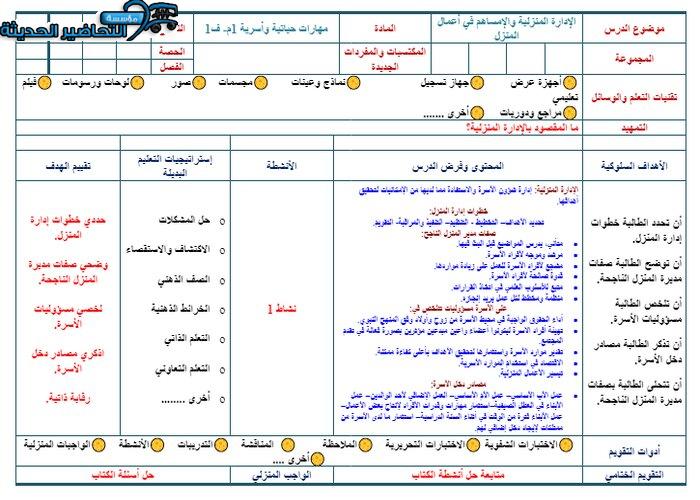 تحضير درس الإدارة المنزلية والمساهمة في أعمال المنزل مادة التربية الأسرية الأول المتوسط