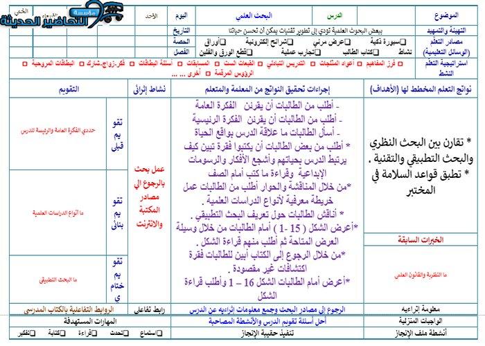 تحضير درس البحث العلمي مادة كيمياء 1 مقررات