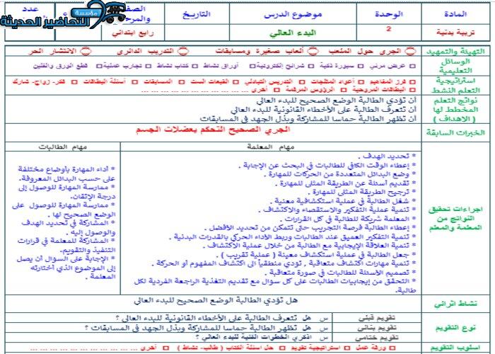 تحضير درس البدء العالي الصف الرابع الابتدائي الفصل الدراسي الاول
