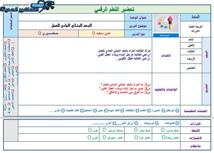 تحضير درس البعد البنائي المادي للعمل مادة التربية الفنية مقررات