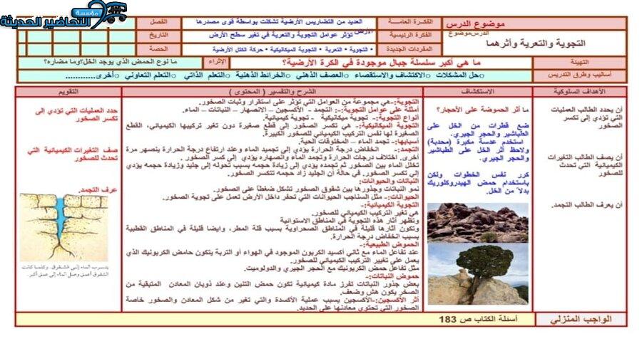 بوربوينت درس التجوية والتعرية وآثرهما مادة العلوم الصف الأول متوسط الفصل الدراسى الأول