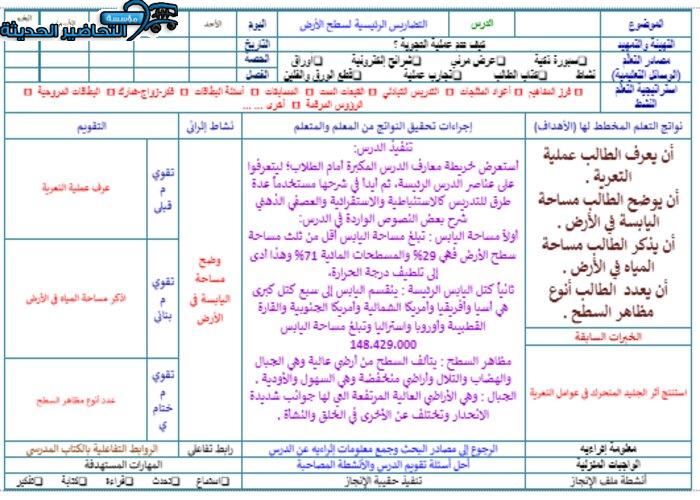 تحضير درس التضاريس الرئيسية مادة الجغرافيا مقررات