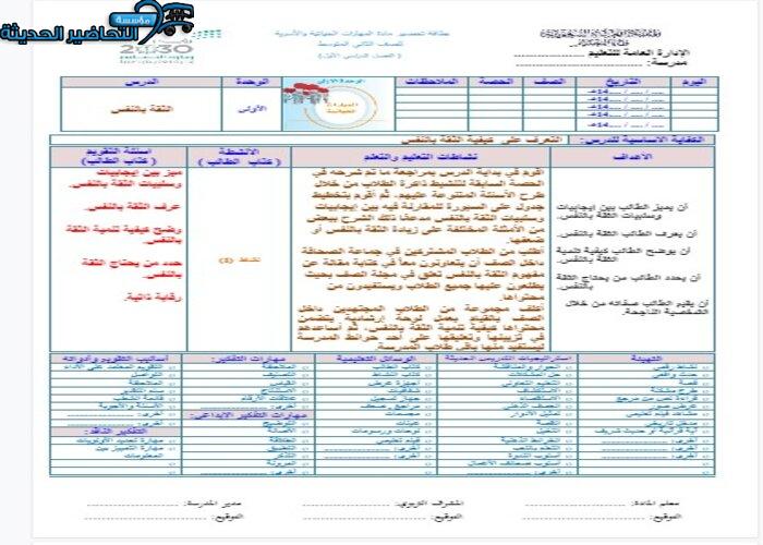 تحضير درس الثقة بالنفس التربية الأسرية ثاني متوسط