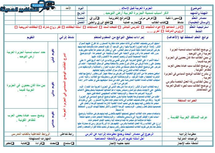 تحضير درس الجزيرة العربية قبل الأسلام مادة التاريخ مقررات 
