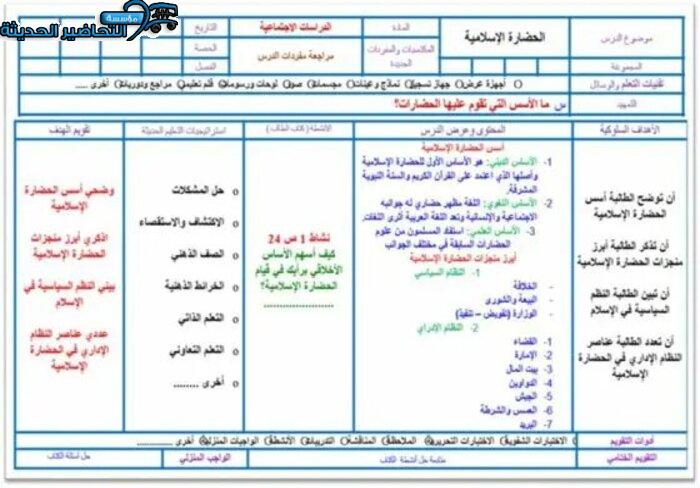 تحضير درس الحضارة الإسلامية الأجتماعيات الأول المتوسط فصل دراسي أول