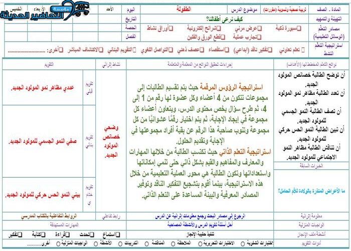 تحضير درس الطفولة مادة التربية الصحية والنسوية مقررات