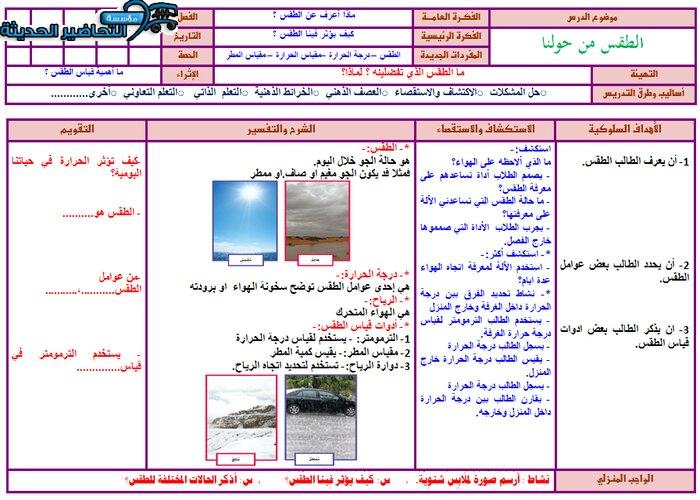 تحضير درس الطقس من حولنا علوم أول ابتدائي