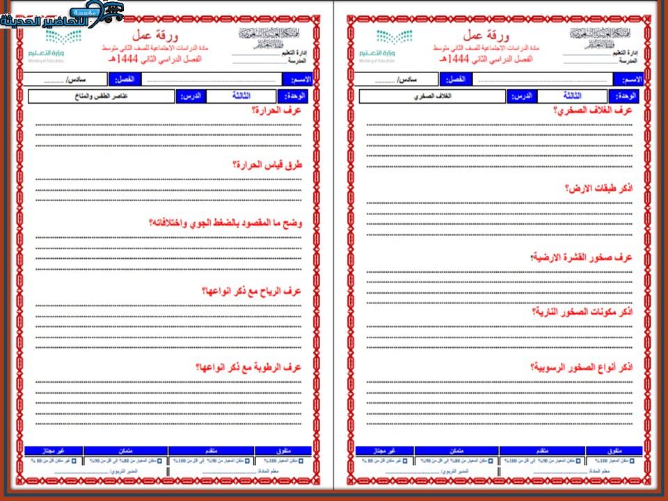 تحضير درس الغلاف الصخري الدراسات الاجتماعية ثاني متوسط فصل دراسي اول