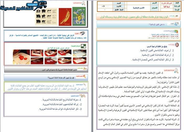 تحضير درس الفنون الإسلامية مادة التربية الفنية نظام المقررات