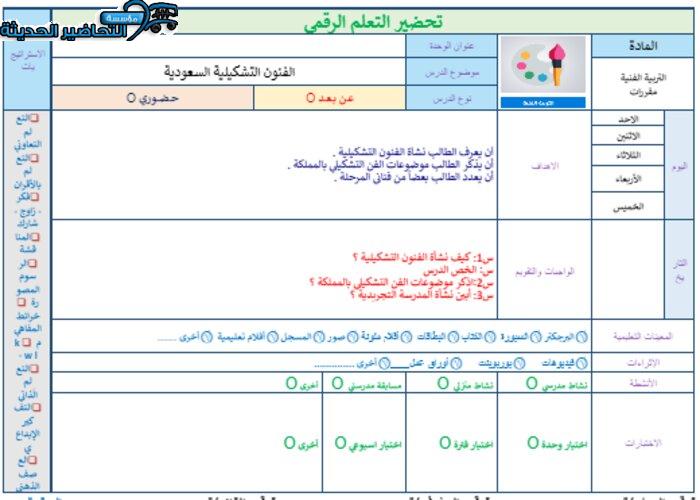 تحضير درس الفنون التشكيلية السعودية مادة التربية الفنية نظام المقررات