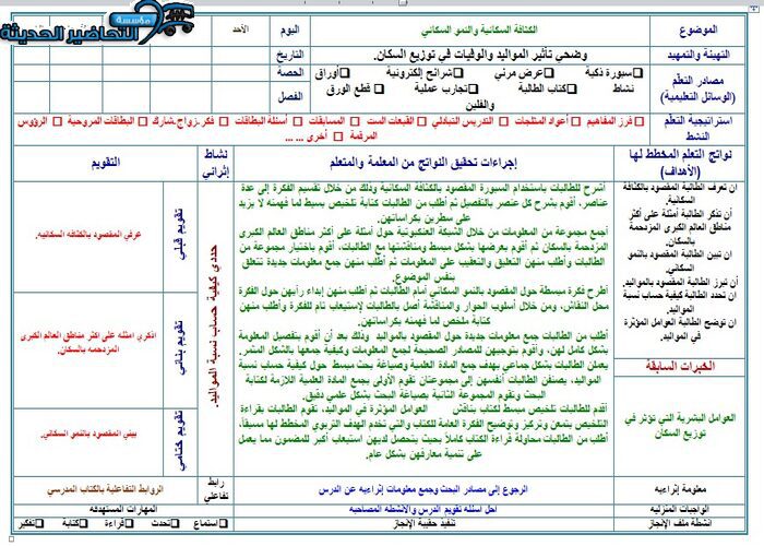 تحضير درس الكثافة السكانية و النمو السكاني جغرافيا مقررات