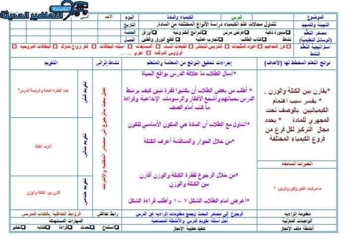 تحضير درس الكيمياء والمادة مادة كيمياء 1 مقررات