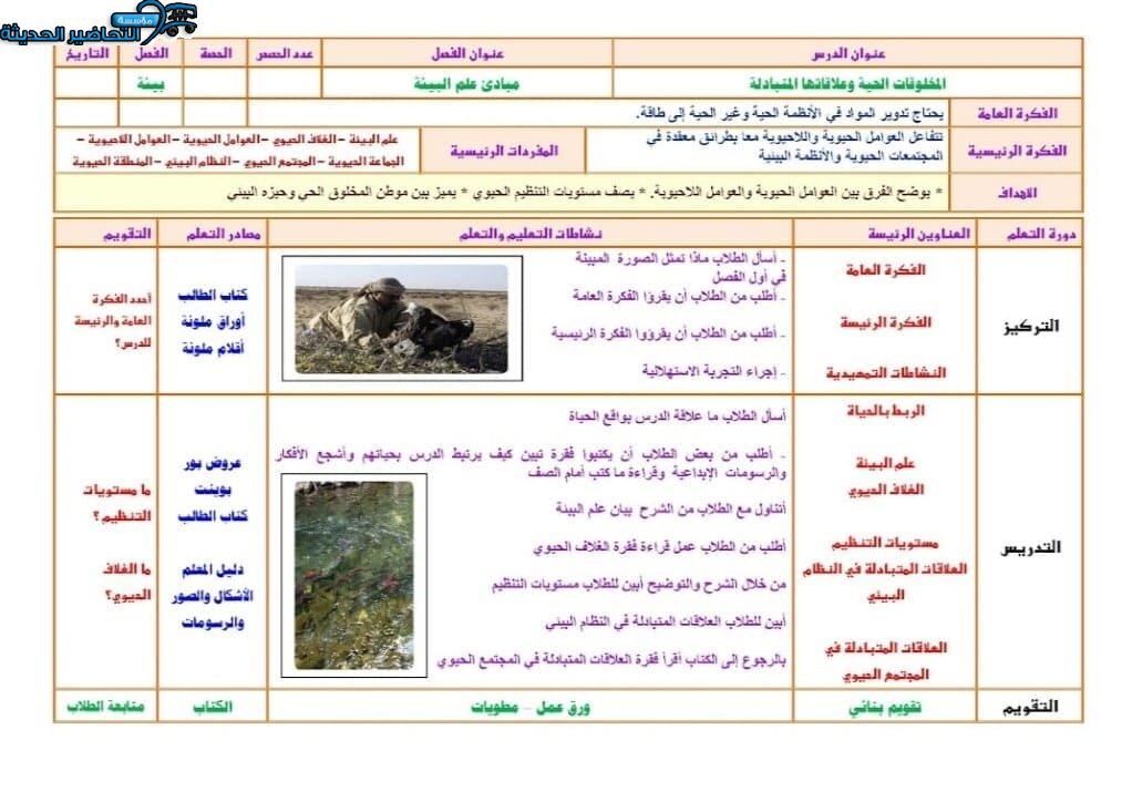 تحضير درس المخلوقات الحية وعلاقاتها المتبادلة مادة علم البيئة مقررات