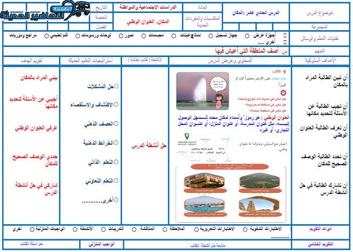تحضير درس المكان اجتماعيات رابع ابتدائي