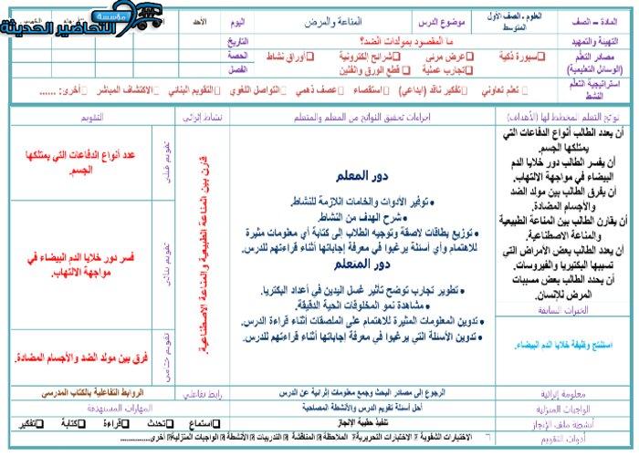تحضير درس المناعة والمرض مادة العلوم ثاني متوسط
