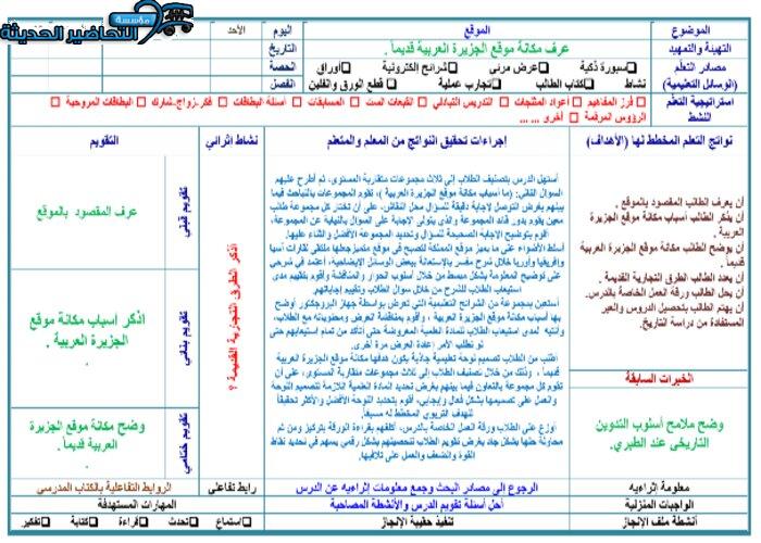 تحضير درس الموقع مادة التاريخ مقررات