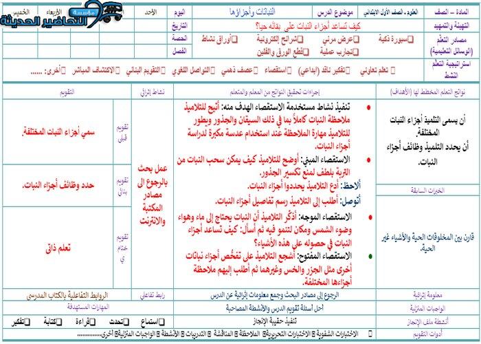 تحضير درس النباتات وأجزائها علوم الصف الأول الابتدائي