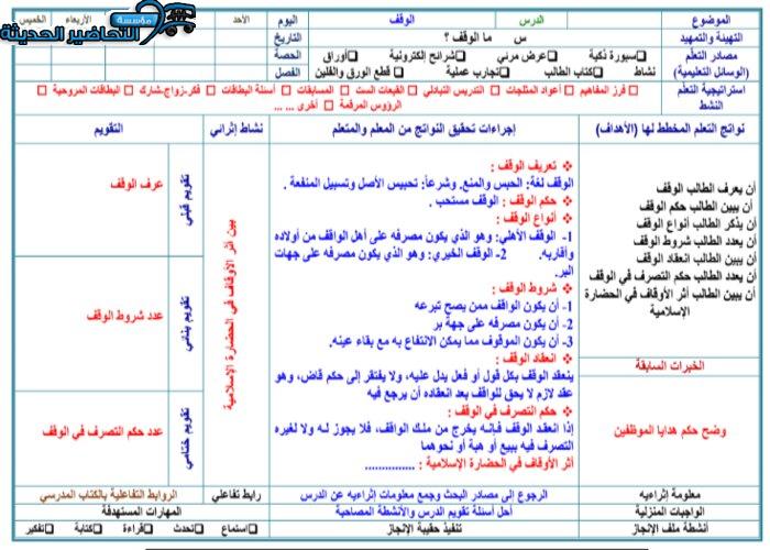 تحضير درس الوقف مادة فقه 2 مقررات