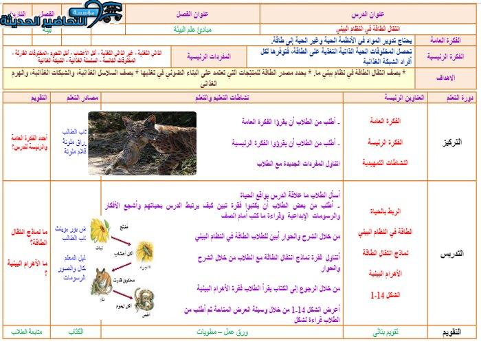 تحضير درس انتقال الطاقة في النظام البيئي مادة علم البيئة مقررات