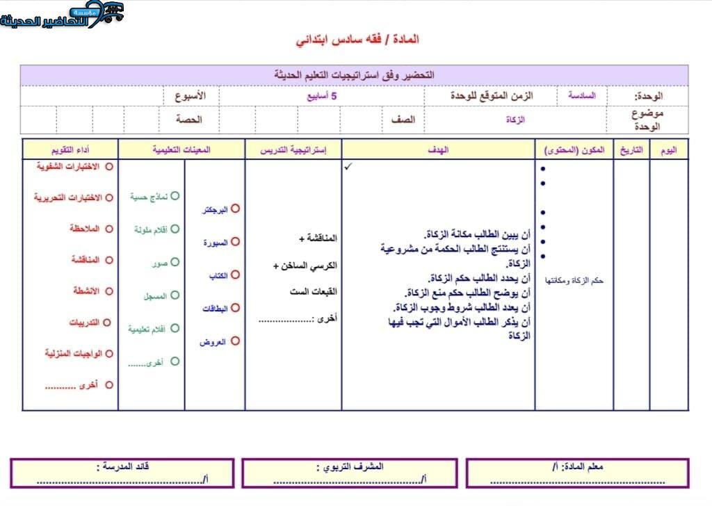 تحضير درس زكاة بهيمة الأنعام مادة الدراسات الاسلامية للصف السادس الابتدائي