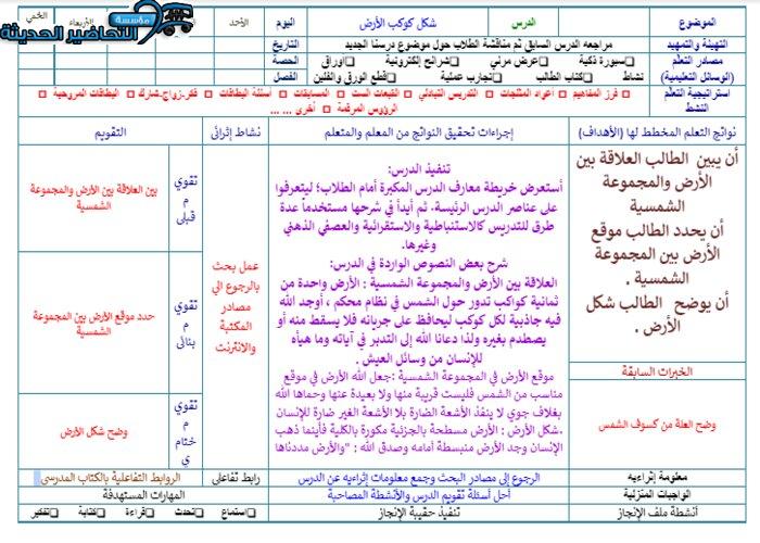 تحضير درس شكل كوكب الأرض جغرافيا مقررات