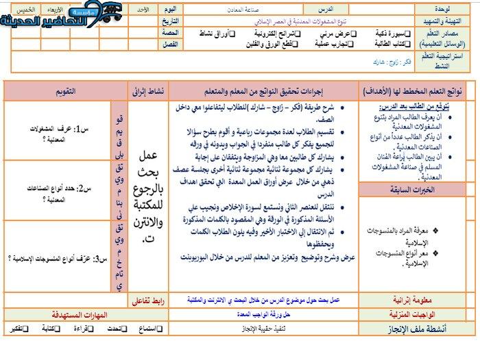 تحضير درس صناعة المعادن مادة التربية الفنية نظام المقررات