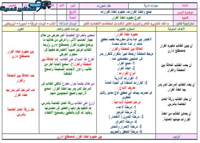 تحضير درس صنع واتخاذ القرار مهارات إدارية مقررات