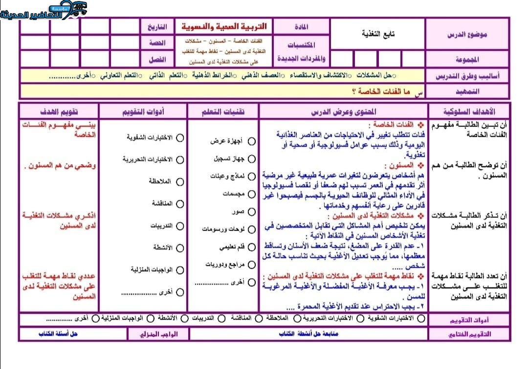 تحضير درس عشرة أطعمة صحية للقلب مادة التربية الصحية والنسوية مقررات