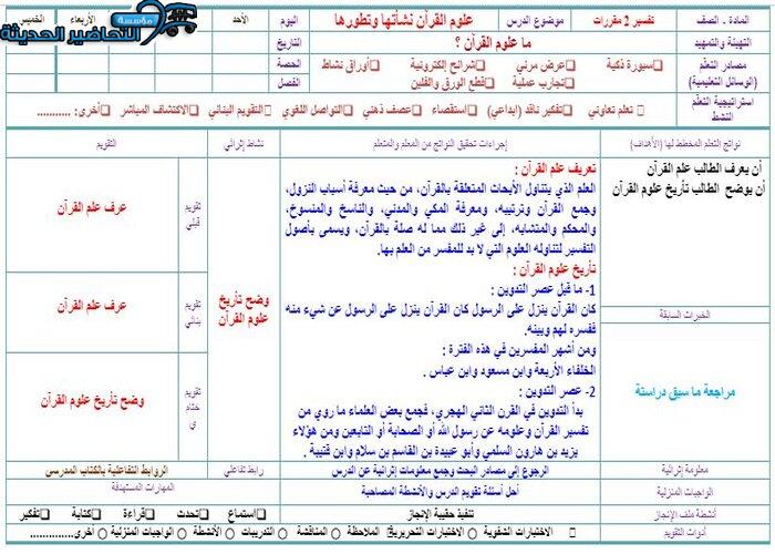 تحضير درس علوم القرآن نشأتها وتطورها مادة التفسير 2 مقررات