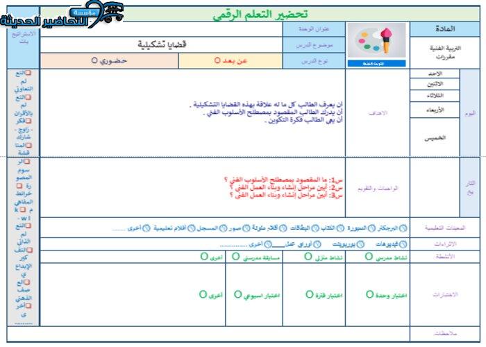 تحضير درس قضايا تشكيلية مادة التربية الفنية مقررات