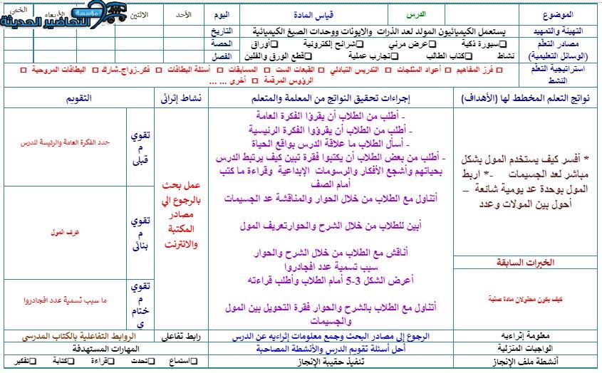 تحضير درس قياس المادة مادة كيمياء 1 مقررات