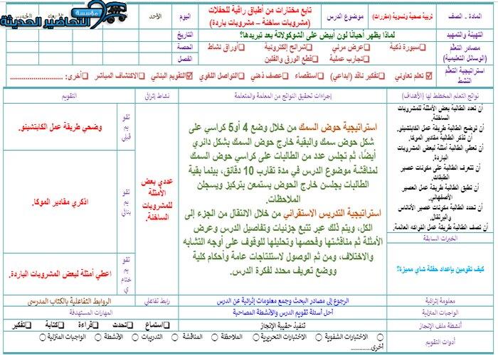 تحضير درس مشروبات ساخنة مادة التربية الصحية والنسوية مقررات