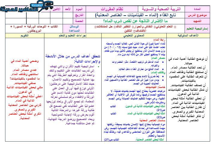 تحضير درس معوقات النشاط البدني مادة التربية الصحية والنسوية مقررات