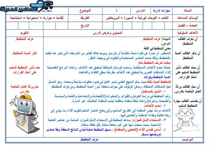 تحضير درس مفهوم التخطيط مهارات إدارية مقررات