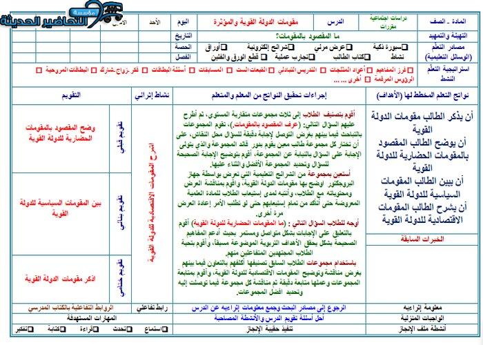 تحضير درس مقومات الدولة القوية والمؤثرة مادة الدراسات الاجتماعية مقررات