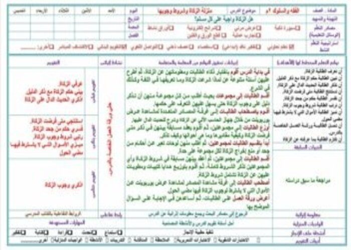 تحضير درس منزلة الزكاة وشروط وجوبها مادة الفقه ثانى متوسط نصف اول