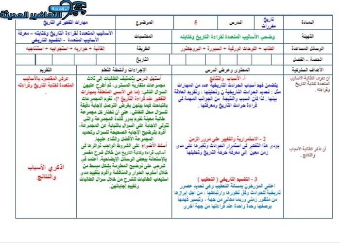 تحاضير درس مهارات التفكير في التاريخ مادة التاريخ مقررات