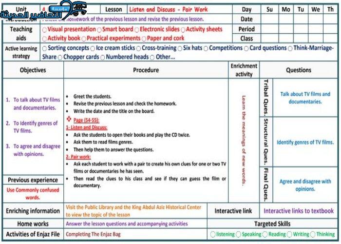 تحضير دروس Unit 4 The world of TV مادة ميجا جول 5 MEGA GOAL مقررات