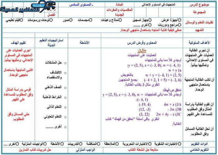 تحضير مادة رياضيات 6 مقررات