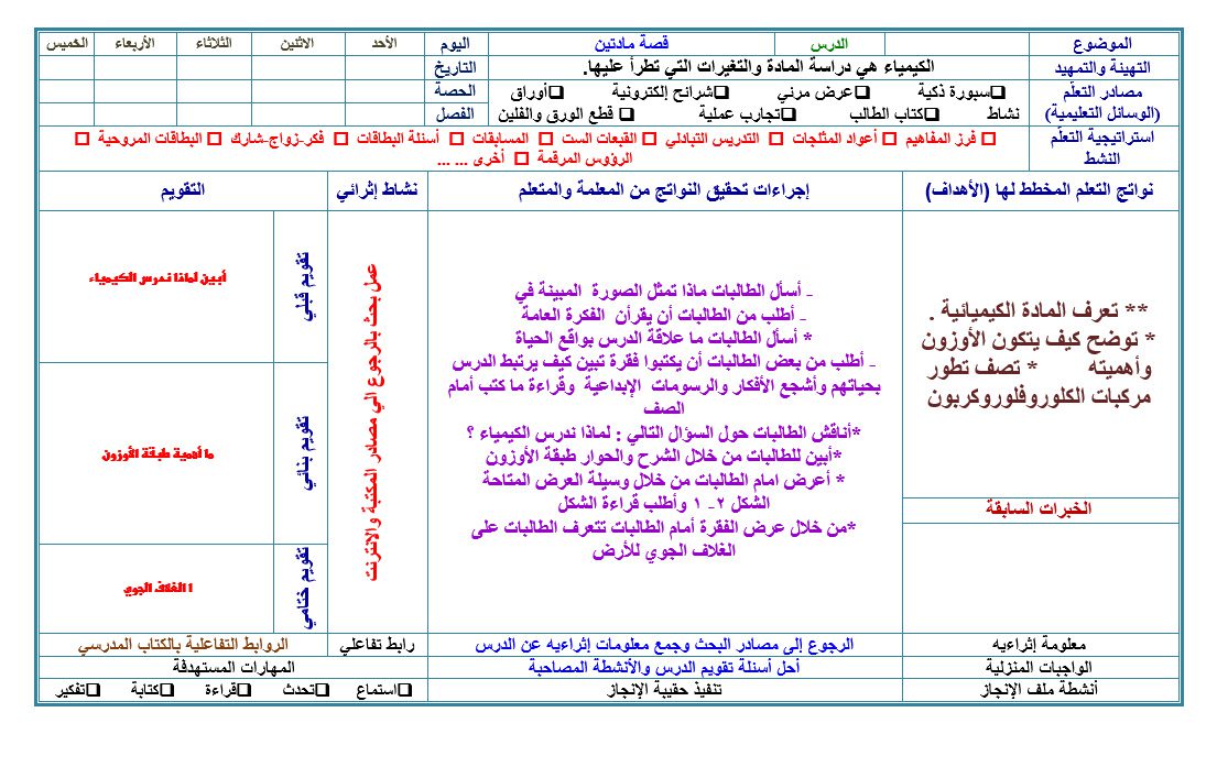 تحضير عين مادة الكيمياء 1 مقررات