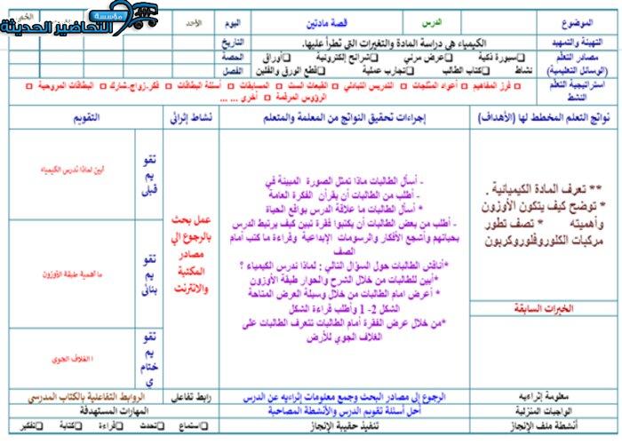 تحضير قصة مادتين كيمياء 1 مقررات