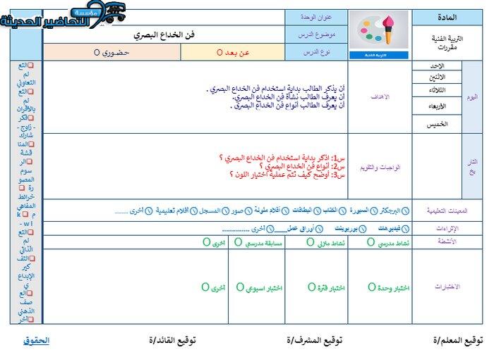 تحضير مادة التربية الفنية نظام المقررات 