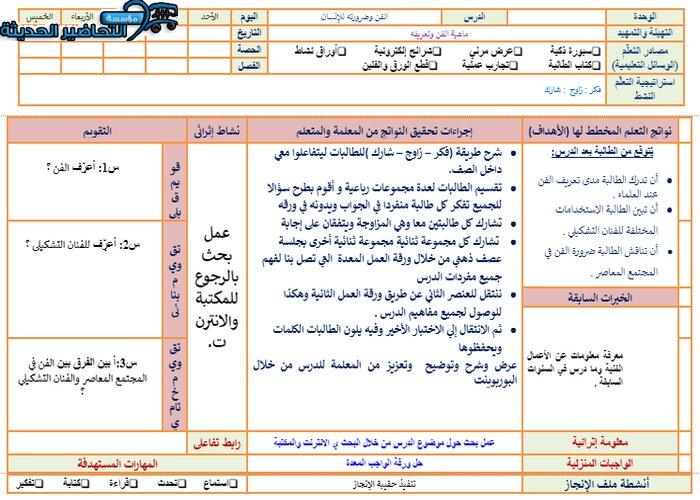 تحضير مادة التربية الفنية نظام مقررات
