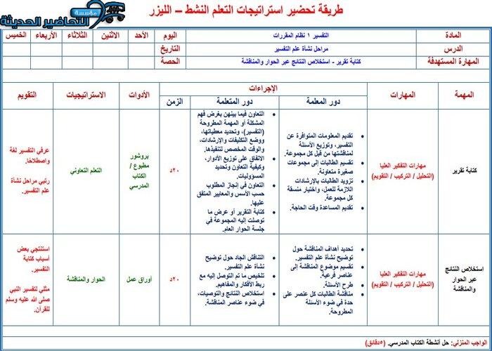 تحضير مادة التفسير 1 نظام المقررات