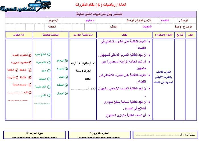 تحضير مادة الرياضيات 6 مقررات